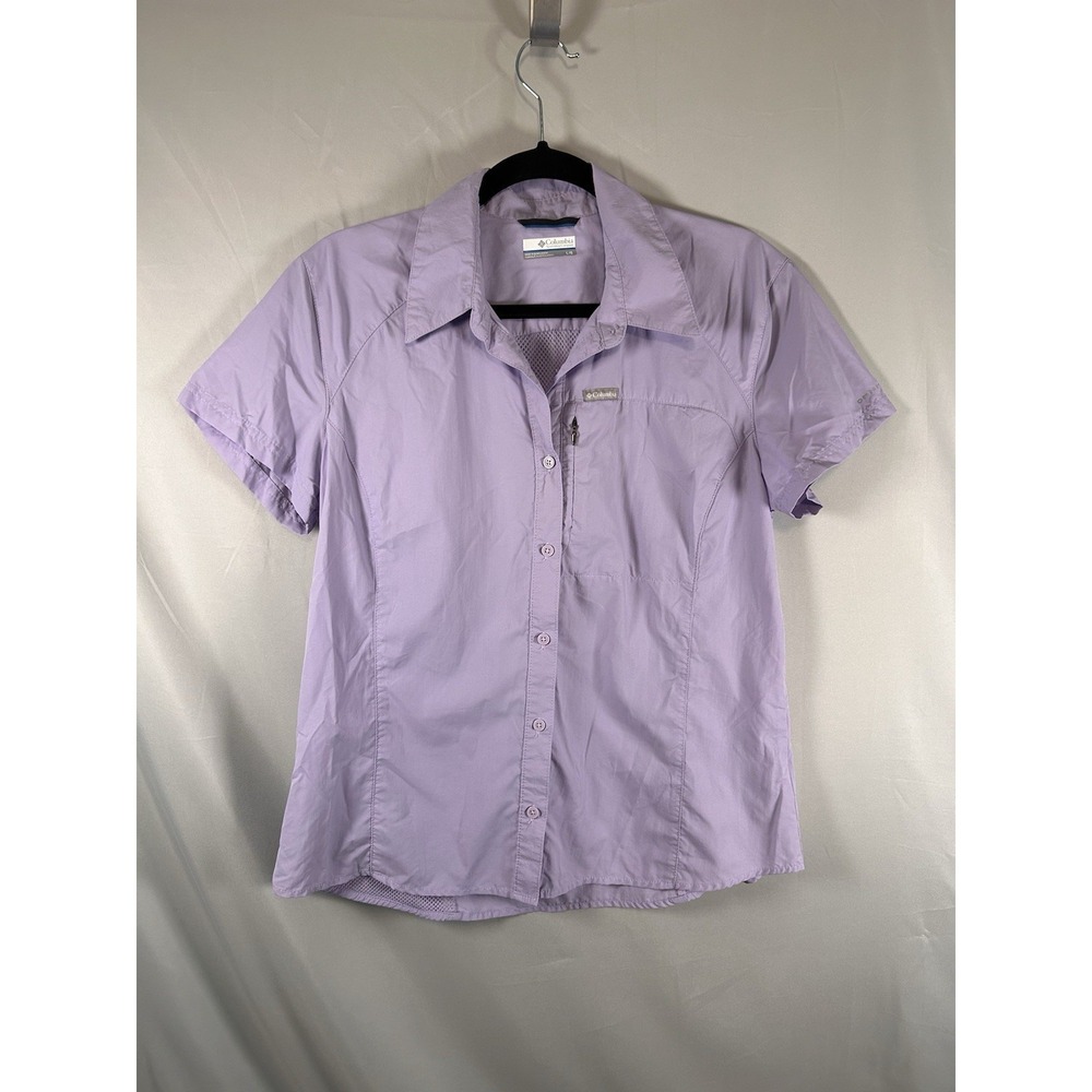 Columbia Womens Large Short Sleeve Button Up Shirt Omni Shade Purple Hiking